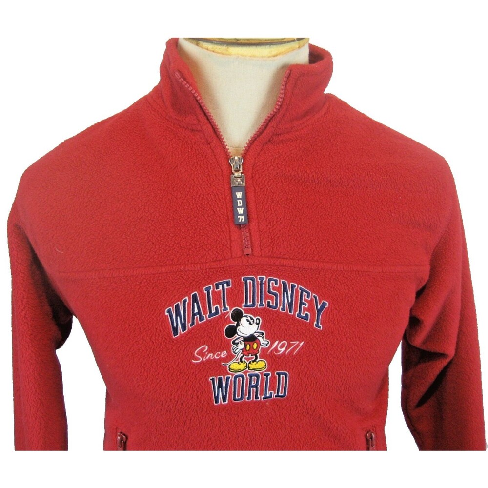 Youth Walt Disney Red Poly Fleece 1/4 Zip Pullover Sweater sz Youth Lg